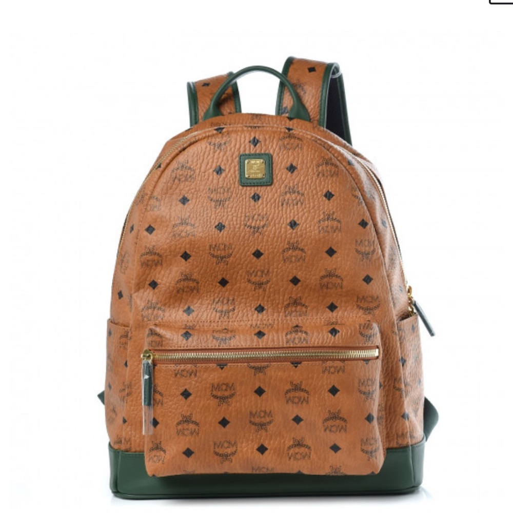 MCM Brown and Green Luxury Backpack with Visetos Monogram